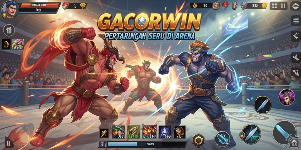 Screenshot utama GACORWIN menampilkan momen pertarungan menegangkan.