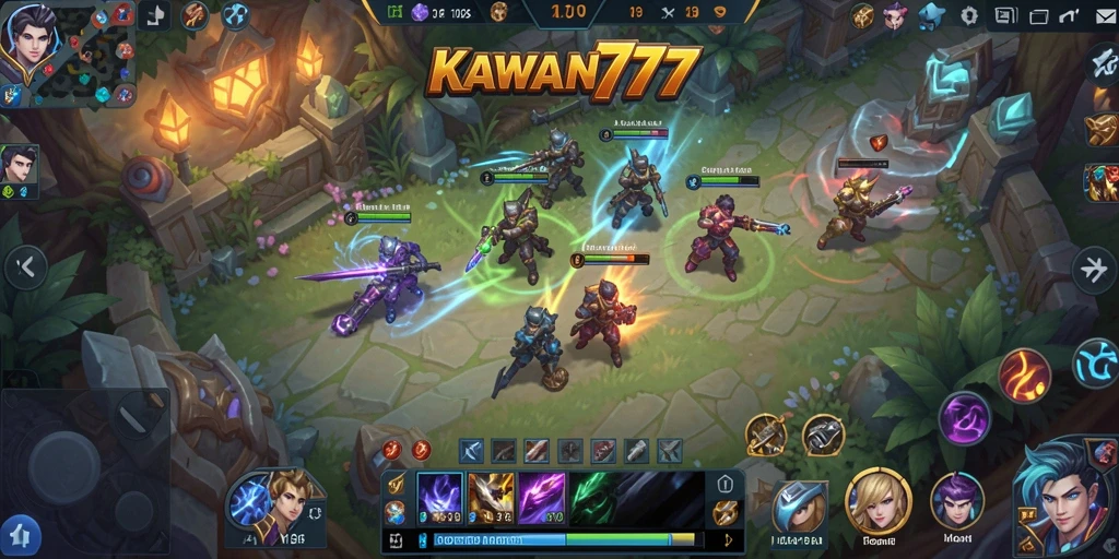 Gameplay KAWAN777 yang seru dan penuh aksi dalam pertarungan MOBA.