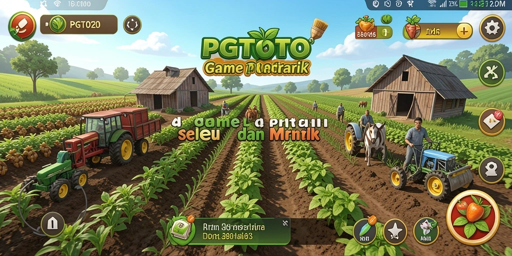 Tampilan gameplay PGTOTO yang menampilkan ladang dengan berbagai tanaman.